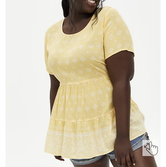 Torrid Yellow Border Print Tiered Blouse - Picture 3 of 5